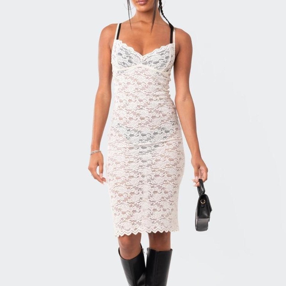 Edikted Cream Lace Midi Dress